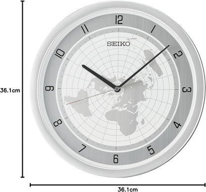 Seiko Wanduhr 36,1x36,1x3,9 cm Kunststoff • Geräuschloses Quarzwerk • Weltkarten-Design