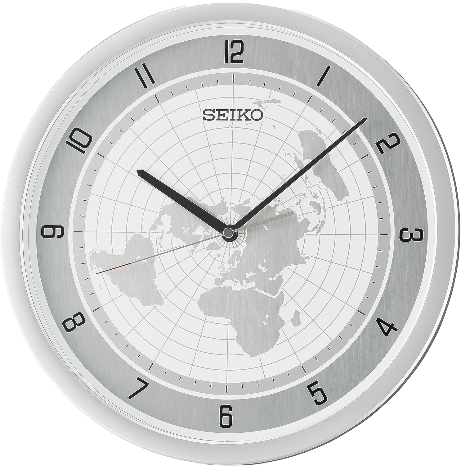 Seiko Wanduhr 36,1x36,1x3,9 cm Kunststoff • Geräuschloses Quarzwerk • Weltkarten-Design