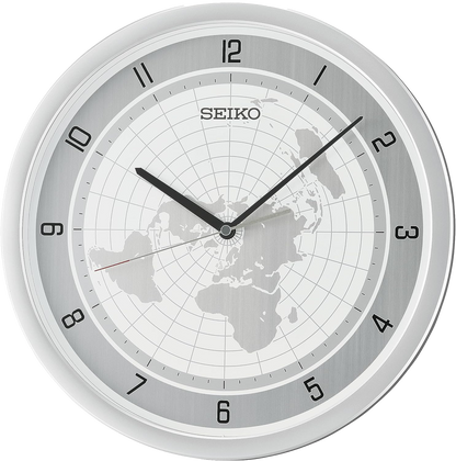 Seiko Wanduhr 36,1x36,1x3,9 cm Kunststoff • Geräuschloses Quarzwerk • Weltkarten-Design