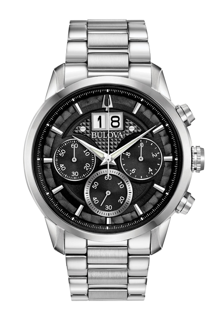 Bulova Classic Sutton 96B319 Herren Armbanduhr Schwarz • Chronograph • Edelstahlarmband
