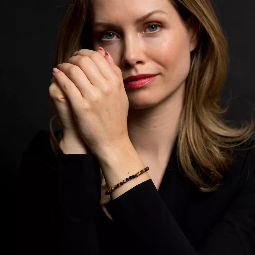 Armband aus 4mm Tigerauge mit Edelstahlverschluss - Rebel&Rose Modell: RR-40125-S-M