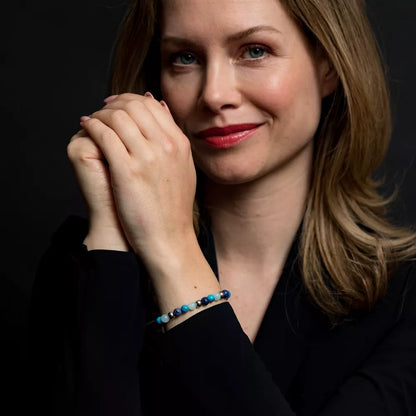 Armband aus 6mm Edelsteinen Sodalit, Turqurenit und Blauer Jade silberfarbene Steine und Edelstahlverschluss - Rebel&Rose Modell: RR-60056-S-M