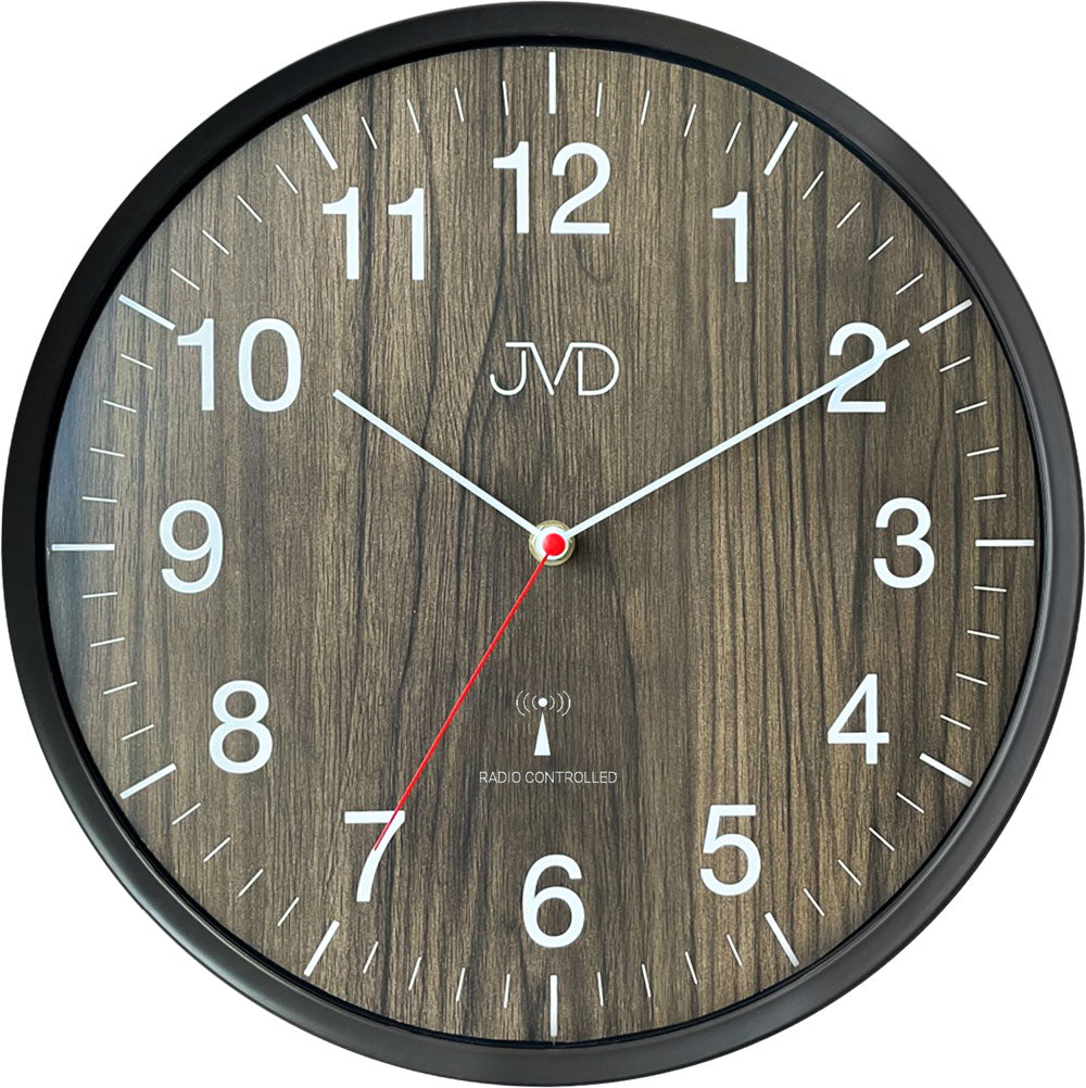 Wanduhr mit Funkuhrwerk und Holzoptik Zifferblatt - JVD Modell: RH17.3