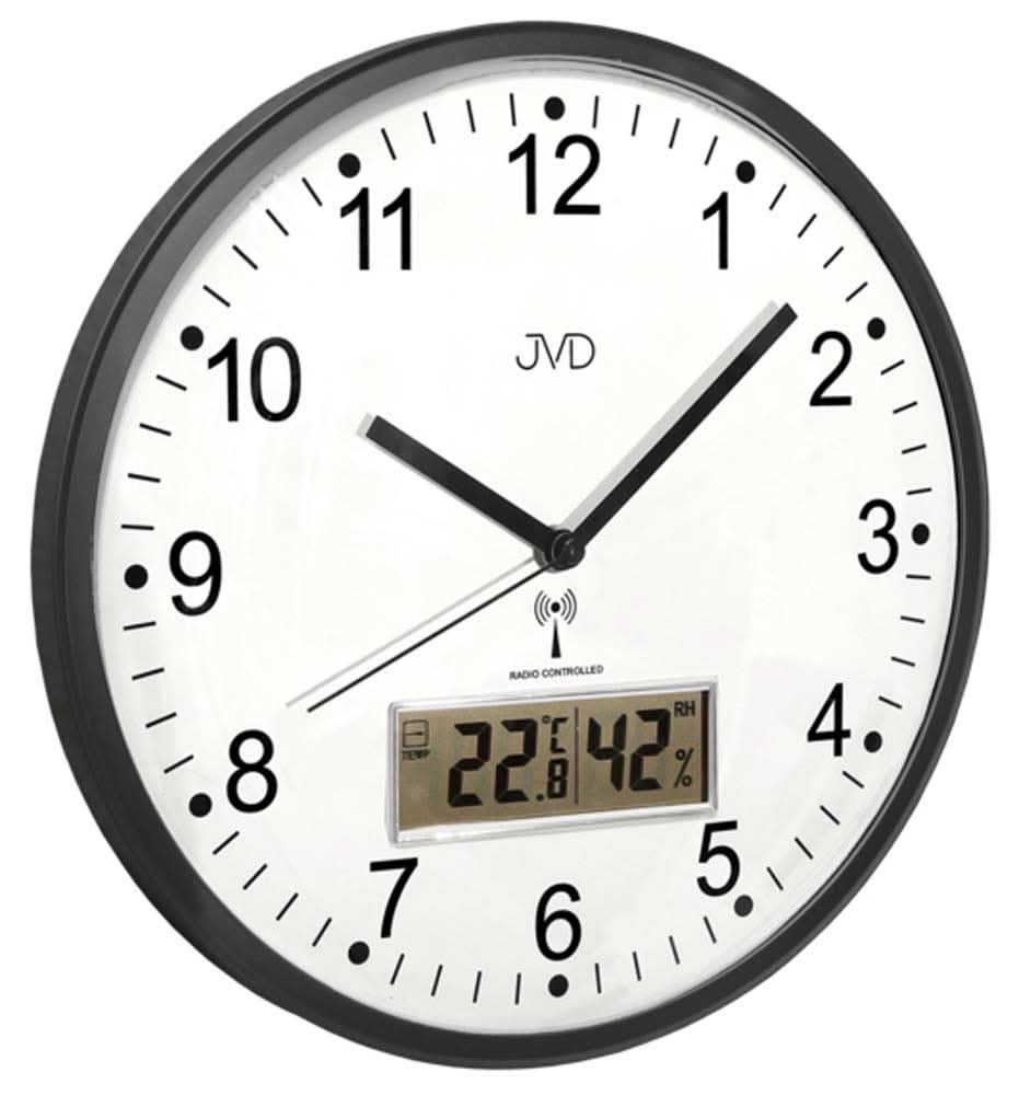 JVD Wanduhr 29,5x29,5x4 cm Kunststoff • Funkgesteuert • Temperatur & Luftfeuchtigkeit