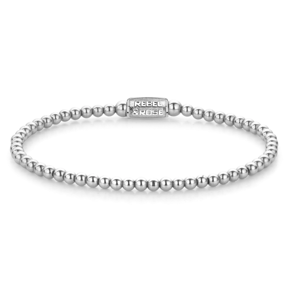 Silberfarbenes Armband aus Edelsteinen mit Edelstahlverschluss - Rebel&Rose Modell: RR-30002-S-S