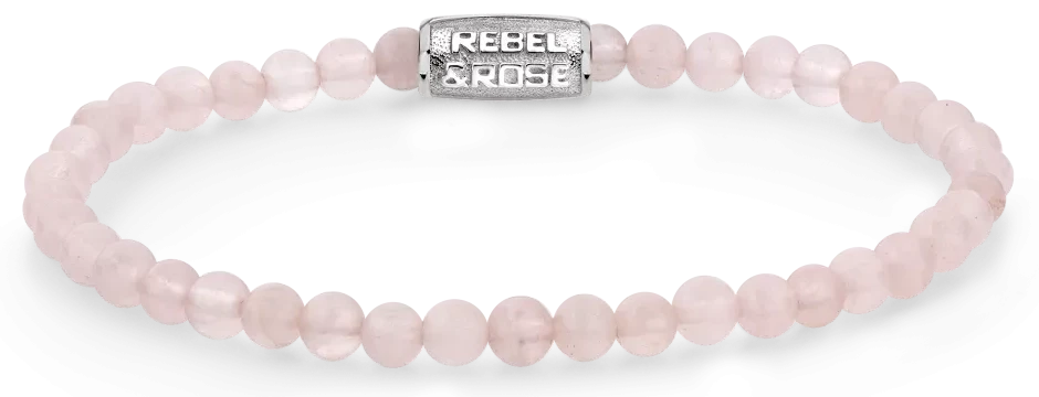 Rosa Armband aus Rosenquarz mit Edelstahlverschluss - Rebel&Rose Modell: RR-40017-S-S