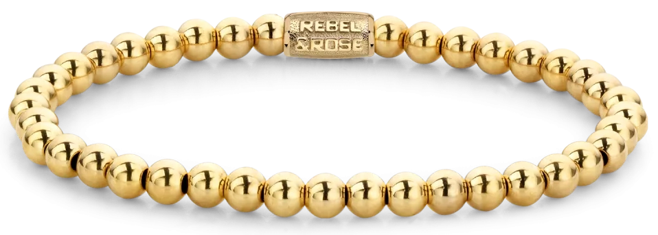 Goldplattiertes Armband aus Edelstahlperlen mit einem Durchmesser von 4mm und Edelstahlverschluss - Rebel&Rose Modell: RR-40038-G-M