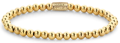 Goldplattiertes Armband aus Edelstahlperlen mit einem Durchmesser von 4mm und Edelstahlverschluss - Rebel&Rose Modell: RR-40038-G-S