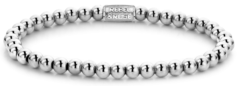 Silberfarbenes Armband aus 4mm Hematit Natursteinen mit Edelstahlverschluss - Rebel&Rose Modell: RR-40040-S-M