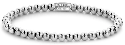 Silberfarbenes Armband aus 4mm Hematit Natursteinen mit Edelstahlverschluss - Rebel&Rose Modell: RR-40040-S-S