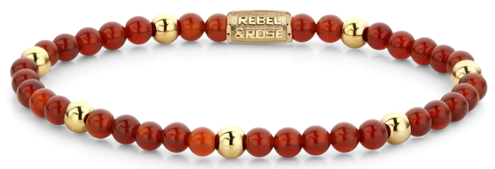 Armband aus roten und goldfarbenen Edelsteinen mit Edelstahlverschluss - Rebel&Rose Modell: RR-40044-G-M