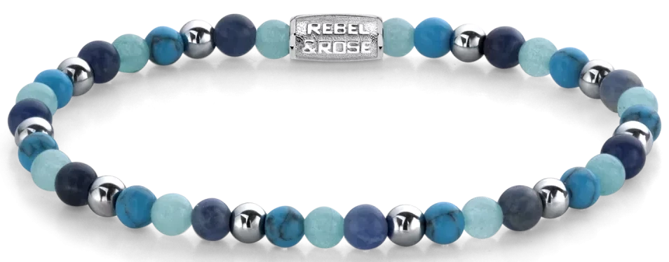 Bracelet made of gemstones in different shades of blue with a stainless steel clasp - Rebel&Rose Model: RR-40054-S-S