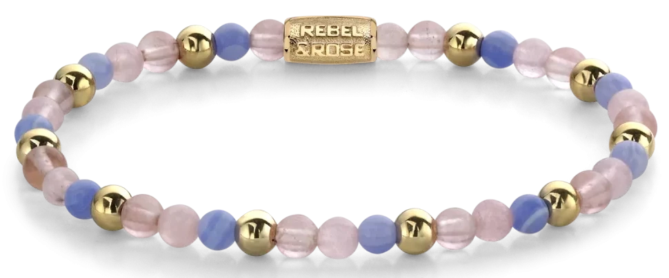 Bracelet made of gemstones in purple, pink and gold and stainless steel clasp - Rebel&Rose Model: RR-40056-G-M
