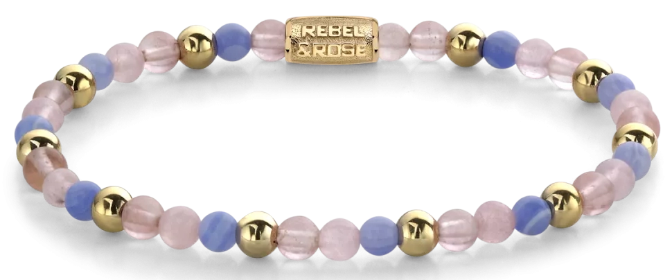 Armband aus Edelsteinen in Lila, Rosa und Gold und Edelstahlverschluss - Rebel&Rose Modell: RR-40056-G-S