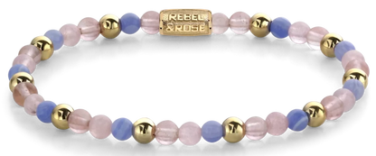 Armband aus Edelsteinen in Lila, Rosa und Gold und Edelstahlverschluss - Rebel&Rose Modell: RR-40056-G-S