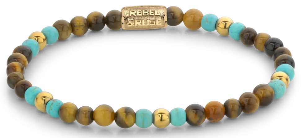 Armband aus verschiedenfarbigen Edelsteinen und Edelstahlverschluss - Rebel&Rose Modell: RR-40063-G-S