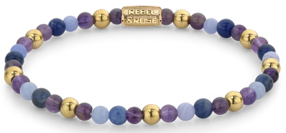 Armband aus Edelsteinen in Lila, Violett und Gold mit Edelstahlverschluss - Rebel&Rose Modell: RR-40064-G-S