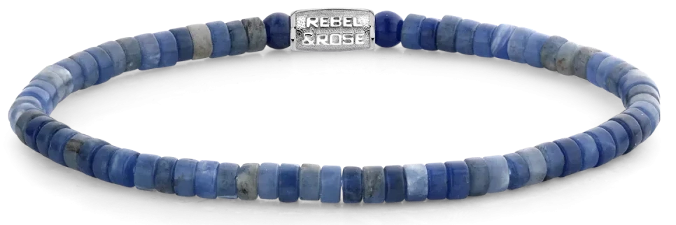 Armband aus scheibenförmigen Edelsteinen in Blautönen mit Edelstahlverschluss - Rebel&Rose Modell: RR-40080-S-L