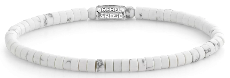 Armband aus scheibenförmigen Edelsteinen in Weiß mit Edelstahlverschluss - Rebel&Rose Modell: RR-40081-S-M