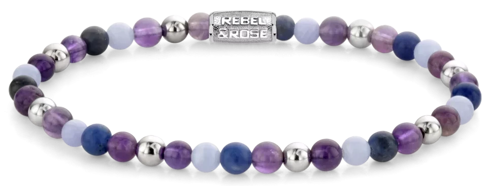 Armband aus Edelsteinen im Violettfarbmix und Silber mit Edelstahlverschluss - Rebel&Rose Modell: RR-40102-S-S