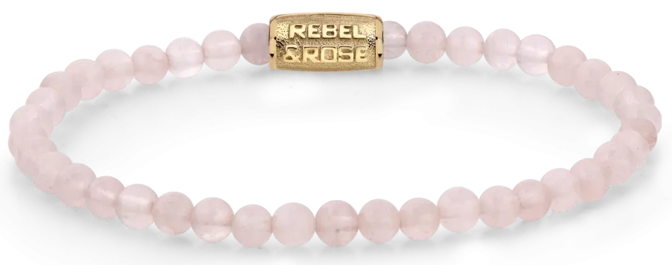 Rosa Armband aus 4mm Rosenquarzsteinchen mit Edelstahlverschluss - Rebel&Rose Modell: RR-40103-G-M