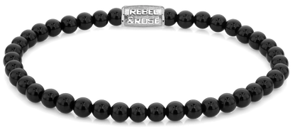 Armband aus 4mm Onyx Edelsteinen mit Edelstahlverschluss - Rebel&Rose Modell: RR-40107-S-M