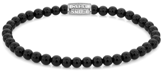 Armband aus 4mm Onyx Edelsteinen mit Edelstahlverschluss - Rebel&Rose Modell: RR-40107-S-M