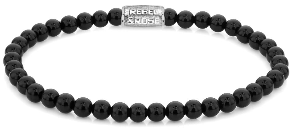 Armband aus 4mm Onyx Edelsteinen mit Edelstahlverschluss - Rebel&Rose Modell: RR-40107-S-S
