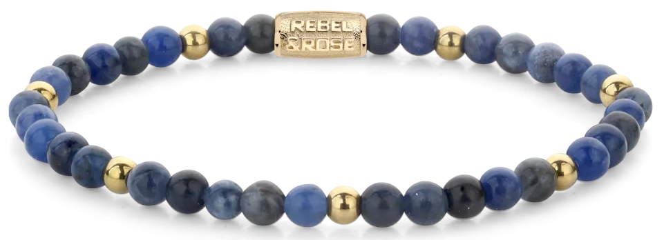 Armband aus 4 mm großen blauen Sodalith-Steinen mit Edelstahlverschluss - Rebel&Rose Modell: RR-40129-G-M