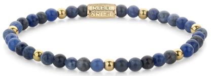 Armband aus 4 mm großen blauen Sodalith-Steinen mit Edelstahlverschluss - Rebel&Rose Modell: RR-40129-G-M