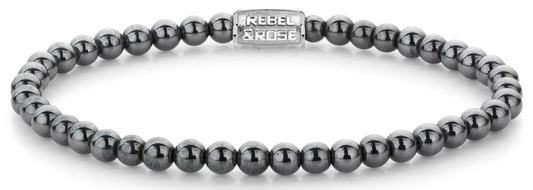 Armband aus 4mm Hämatitedelsteinen mit Edelstahlverschluss - Rebel&Rose Modell: RR-40131-S-L