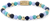 Perlenarmband mit blauen und türkisfarbenen Steinen und goldfarbenen Zwischenkappen