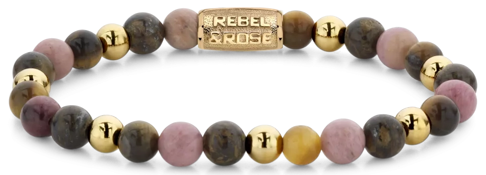 Armband aus 6mm großen Edelsteinen mit Metallverschluss - Rebel&Rose Modell: RR-60060-G-S