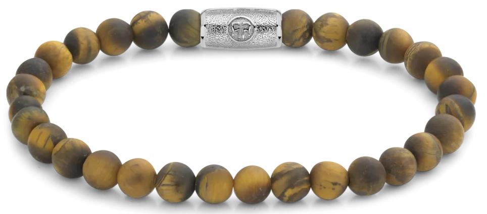 Armband aus 6mm Naturstein in Tigeraugeoptik mit Edelstahlverschluss - Rebel&Rose Modell: RR-60083-S-L