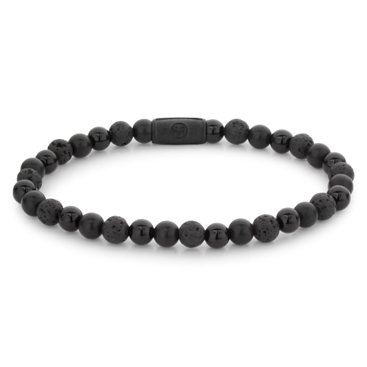 Armband aus 6mm schwarzen Naturstein mit schwarzem Edelstahlverschluss - Rebel&Rose Modell: RR-60088-B-L