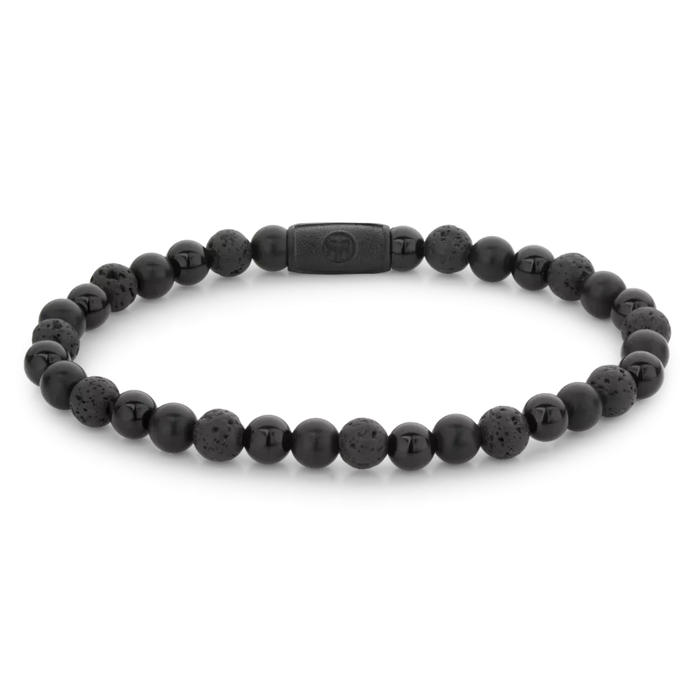 Armband aus 6mm schwarzen Naturstein mit schwarzem Edelstahlverschluss - Rebel&Rose Modell: RR-60088-B-M