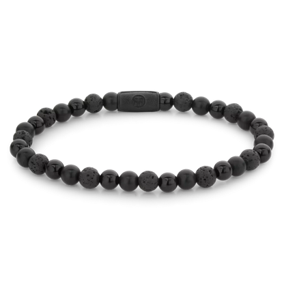 Armband aus 6mm schwarzen Naturstein mit schwarzem Edelstahlverschluss - Rebel&Rose Modell: RR-60088-B-M