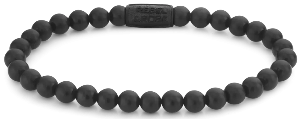 Bracelet made of 6mm black natural stone with black stainless steel clasp - Rebel&Rose Model: RR-60089-B-M