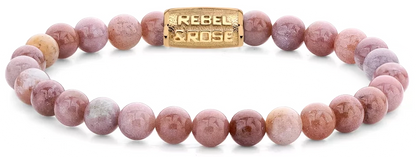 Armband aus 6mm großen Rhodonit Edelsteinen mit Metallverschluss - Rebel&Rose Modell: RR-60119-G-M
