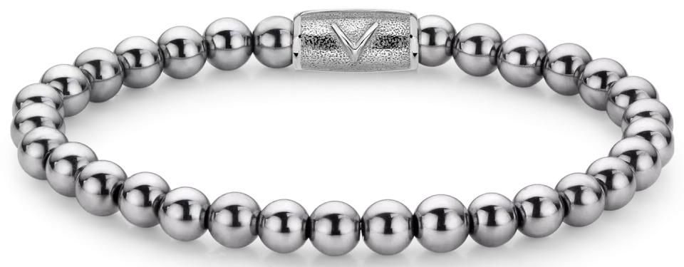 Armband aus 6mm großen Hämatitsteinen mit Edelstahlverschluss - Rebel&Rose Modell: RR-6DV01-S-M