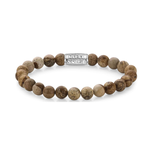 Bracelet made of 8mm gemstones Picture Jasper with metal clasp - Rebel&Rose Model: RR-80027-S-M