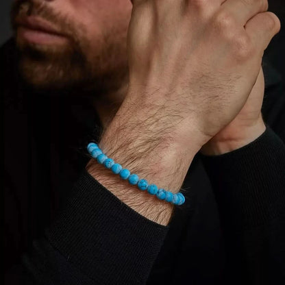 Armband aus 8mm großen Turqurenit-Steinen mit Edelstahlverschluss - Rebel&Rose Modell: RR-80043-S-M