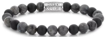 Armband aus 8mm großen Howlith-Steinen mit Edelstahlverschluss - Rebel&Rose Modell: RR-80066-S-L