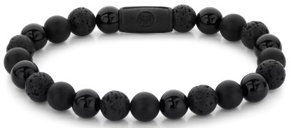 Armband aus 8mm großen schwarzen Edelsteinen mit schwarzem Stahlverschluss - Rebel&Rose Modell: RR-80073-B-M