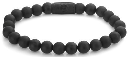 Armband aus 8mm großen schwarzen Edelsteinen mit schwarzem Stahlverschluss - Rebel&Rose Modell: RR-80082-B-L