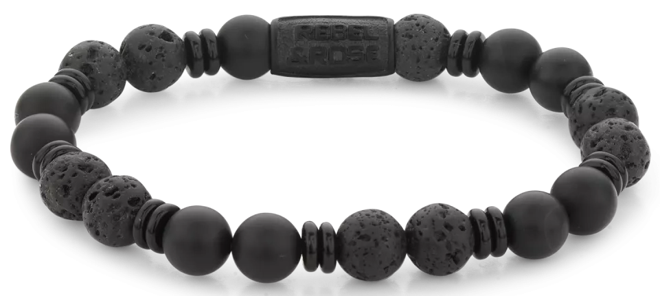 Armband aus 8mm großen schwarzen Onyx-Edelsteinen mit schwarzem Stahlverschluss - Rebel&Rose Modell: RR-80093-B-L