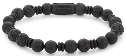 Armband aus 8mm großen schwarzen Onyx-Edelsteinen mit schwarzem Stahlverschluss - Rebel&Rose Modell: RR-80093-B-M