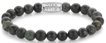 Armband aus 8mm großen Rhyolithsteinen mit Metallverschluss - Rebel&Rose Modell: RR-80107-S-L