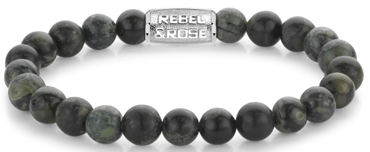 Armband aus 8mm großen Rhyolithsteinen mit Metallverschluss - Rebel&Rose Modell: RR-80107-S-L