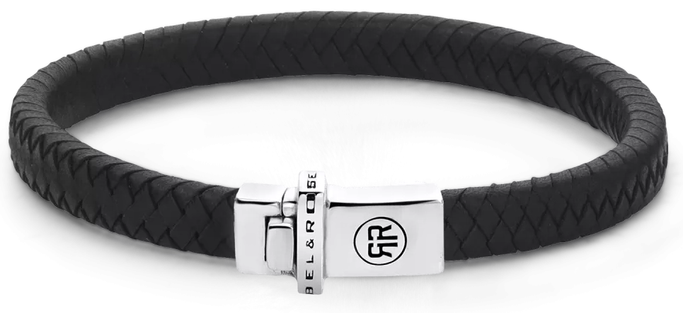 Armband aus 7mm dickem, schwarzem Leder mit Silberverschluss - Rebel&Rose Modell: RR-L0139-S-L